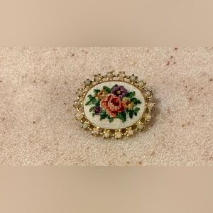 Floral Embroidered Brooch with Pearl Accents